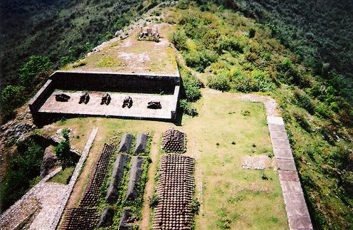 Cannonball stockpiles, viewed from the roof