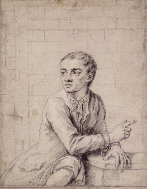 Chalk and pencil sketch of Jack Sheppard in Newgate Prison, attributed to Sir James Thornhill, circa 1723