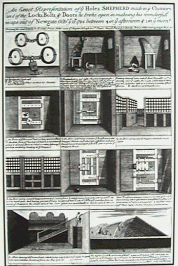 Illustration showing the Sheppard escape route from Newgate Jail