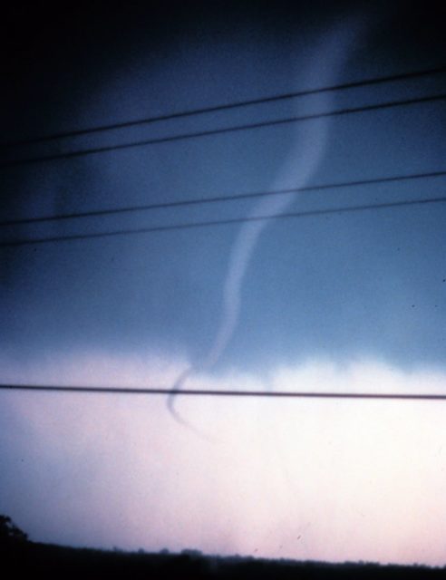 A rope tornado in its dissipating stage, Tecumseh, Oklahoma.