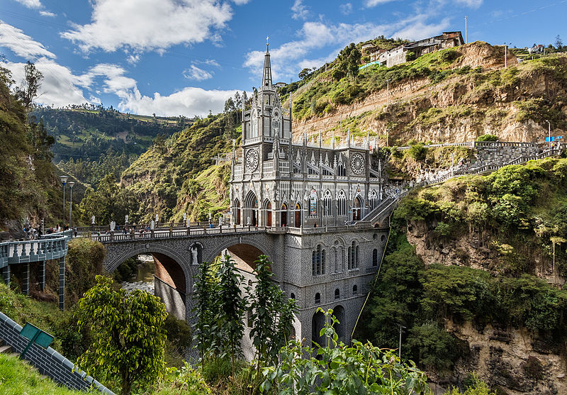 Las Lajas Sanctuary is a basilica church located in the southern Department of Nariño, municipality of Ipiales, Colombia. Photo Credit