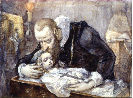 Jan Kochanowski with dead daughter in painting inspired by the poet’s Laments.