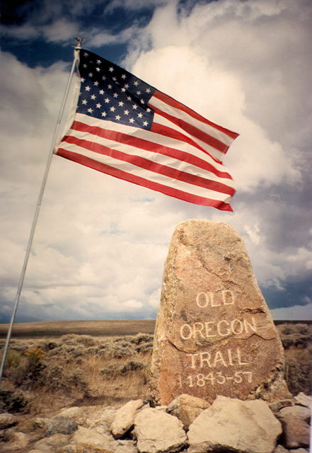 Oregon Trail pioneer Ezra Meeker erected this boulder near Pacific Springs on Wyoming’s South Pass in 1906 Photo Credit