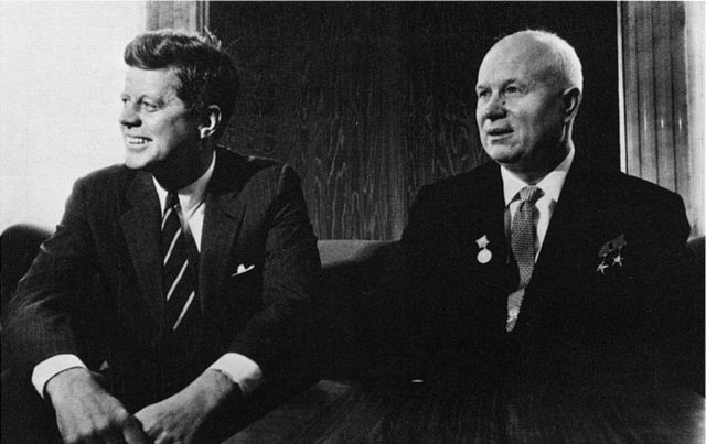 US President John F. Kennedy and the Soviet Leader Nikita Khrushchev at the Vienna summit, June 4, 1961.