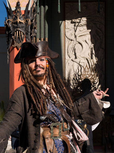 The character of captain Jack Sparrow, Johnny Depp’s lead role in the Pirates of the Caribbean film series.
