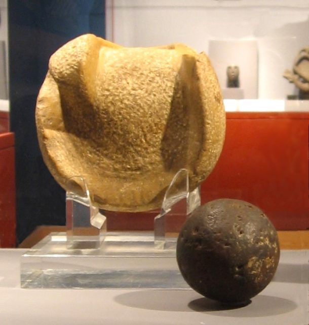 A solid rubber ball used (or similar to those used) in the Mesoamerican ballgame, 300 BCE to 250 CE, Kaminaljuyu  Photo Credit