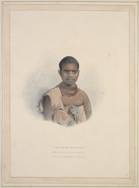Truganini; portrait by Thomas Bock, 1831.