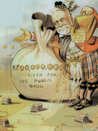 Andrew Carnegie’s philanthropy. Puck magazine cartoon by Louis Dalrymple, 1903