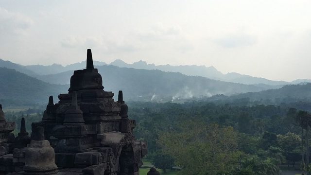 Borobudur Temple is surrounded by mountains. Photo Credit