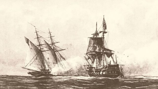 USS Enterprise fighting the Tripolitan polacca Tripoli by William Bainbridge Hoff, 1878