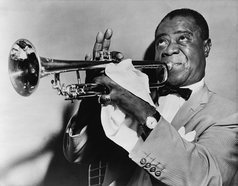 Paul Berliner has suggested that scat singing arose from instrumental soloists like Louis Armstrong (pictured) formulating jazz riffs vocally
