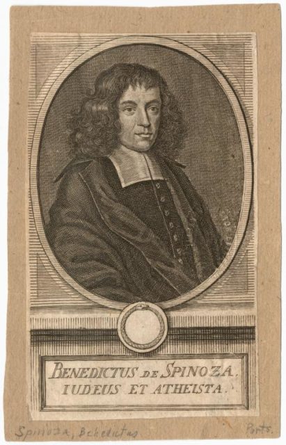 An unfavorable engraving of Spinoza, captioned in Latin, “A Jew and an Atheist”