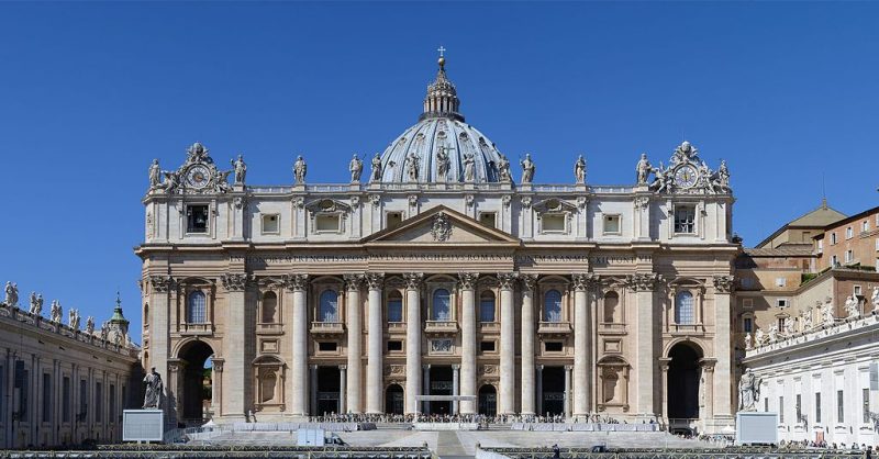exterior of St. Peter's Basilica on a clear day with blue sky