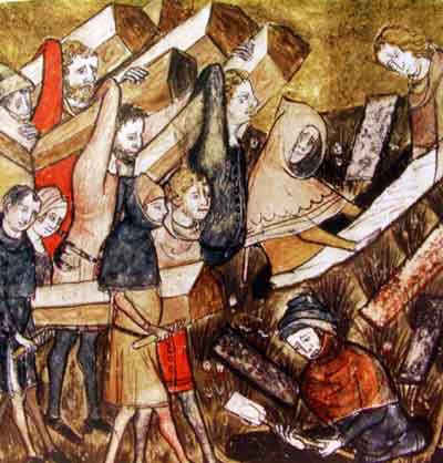 Citizens of Tournai in Belgium bury plague victims.