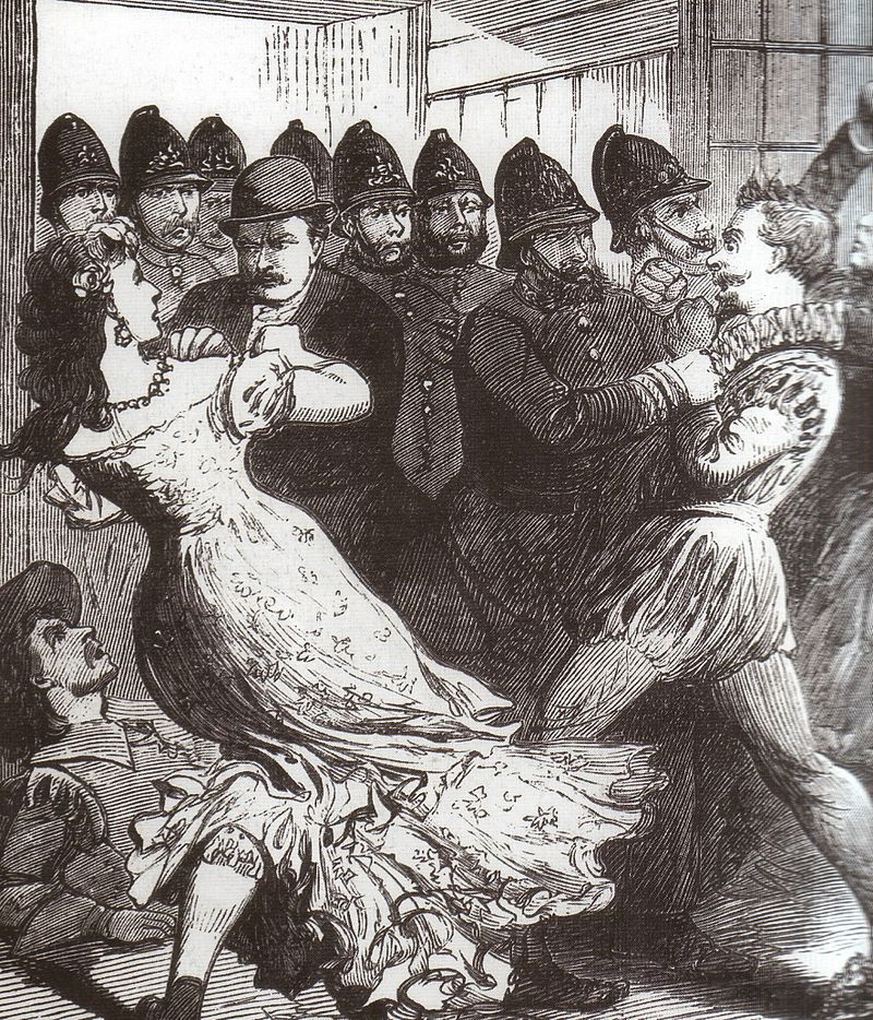 Drawing depicting a police raid on a drag ball