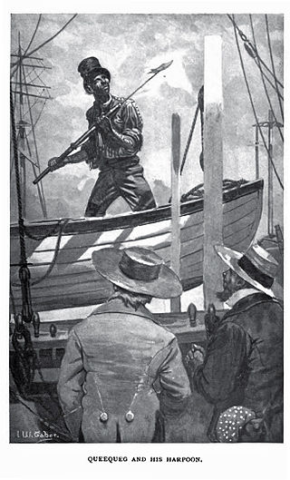 Illustration of Queequeg, a Polynesian sailor who was killed while helping Captain Ahab trace Moby Dick.