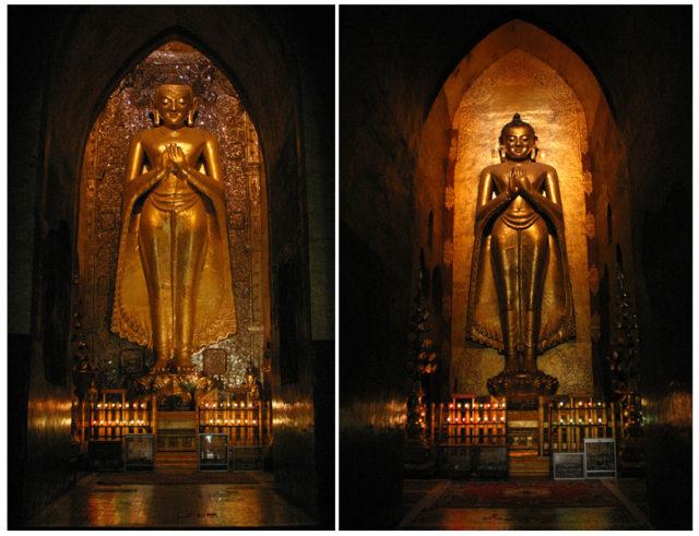 Standing Buddhas on the north and south sides of the temple ( Kakusandha and Kassapa). Photo Credit 1, Photo Credit 2