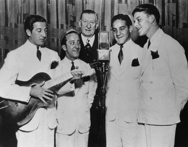 Sinatra (far right) with the Hoboken Four on Major Bowes’ Amateur Hour in 1935.