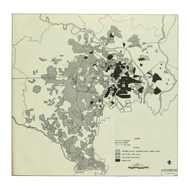 1947 U.S. military survey showing bomb-damaged areas of Tokyo