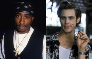 Portrait of Tupac Shakur + Jim Carrey as Ace Ventura in 'Ace Ventura: Pet Detective'