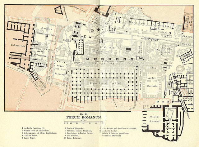 A detailed archeological layout of the Forum.