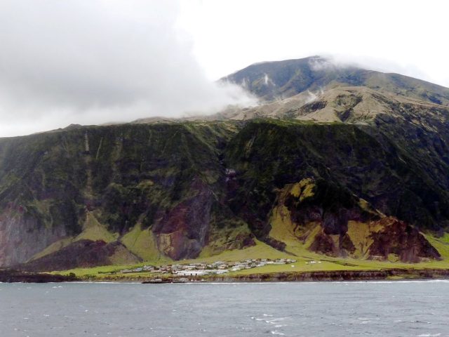 Photo of the archipelago’s only settlement today: Edinburgh of the Seven Seas, photo credit michael clarke stuff -CC BY-SA 2.0