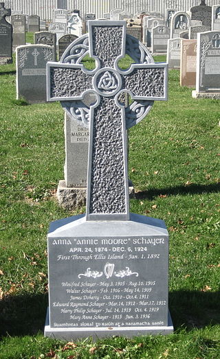 Grave marker for Annie Moore at Calvary Cemetery, Queens, New York, US. Photo Credit