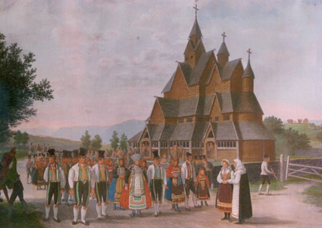 Stavkirche Heddal by Johannes Flintoe, 1828.