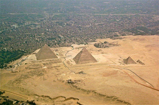 From north to south: parts of the city of Giza, the Giza Necropolis, and part of the Giza plateau Photo Credit