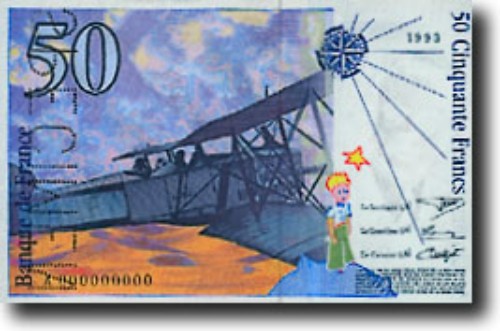 Drawings from The Little Prince on the 50-franc banknote