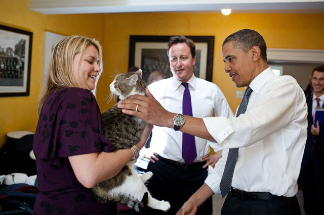 Larry meeting the former U.S. president Barack Obama.