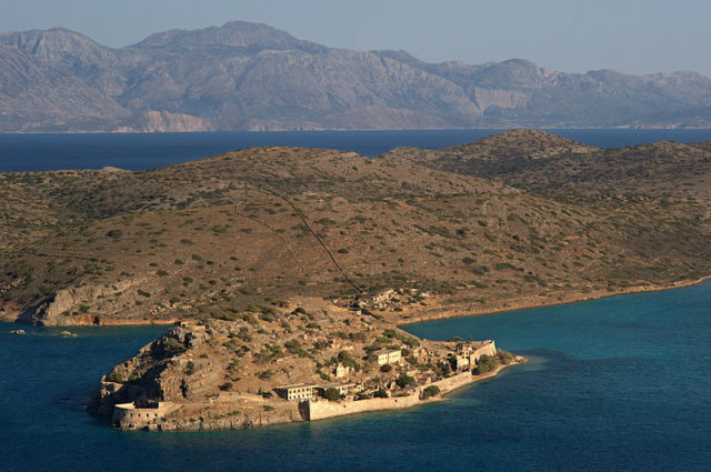 Island Spinalonga (Kalidon) – top view panorama, Crete, Greece. Photo Credit