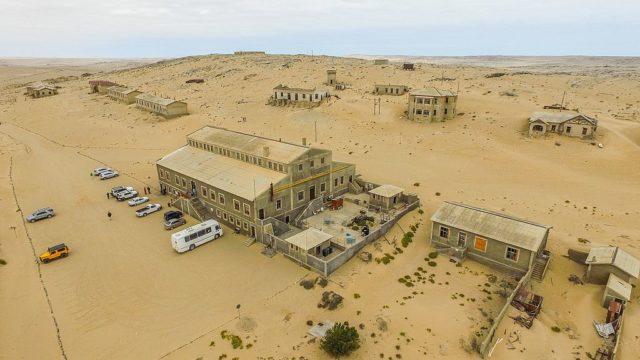 An aerial view of Kolmanskop. Photo Credit