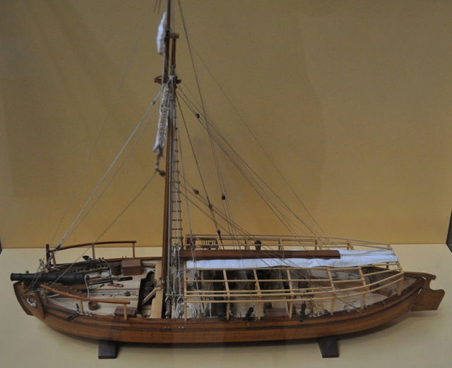 Model of the gunboat Philadelphia in the National Navy Museum. Photo Credit