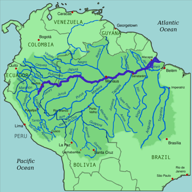 The Amazon river and its drainage basin /Author: Kmusser – CC BY-SA 3.0