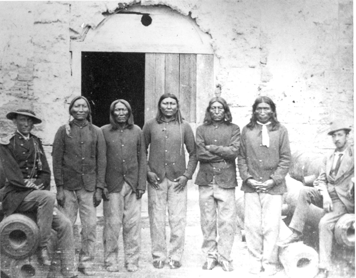 Captain Pratt and Southern Plains veterans of the Red River War at Fort Marion, Florida, 1875. Several of these prisoners-of-war later attended college, including Carlisle
