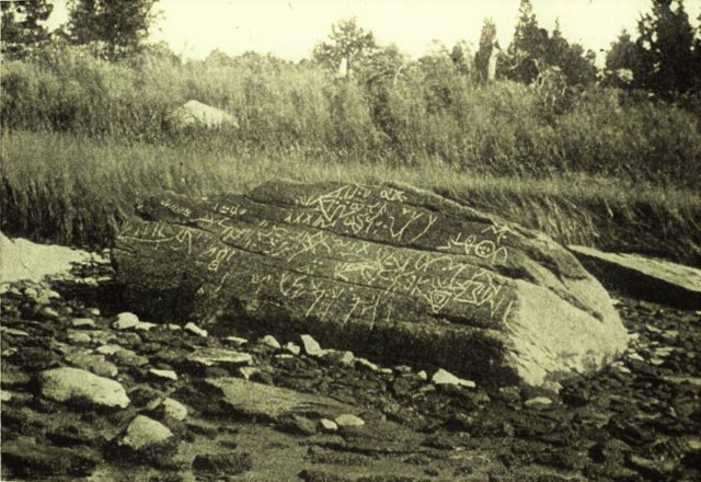 Photograph of the Dighton Rock taken in 1893.