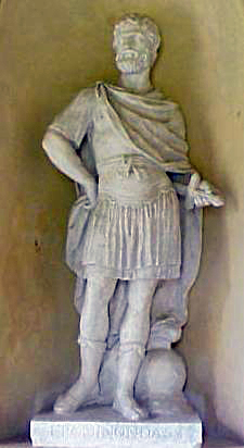 A statue of the boeotarch Epaminondas, who was widely hailed for his brilliant and revolutionary tactics in the Battle of Leuctra.
