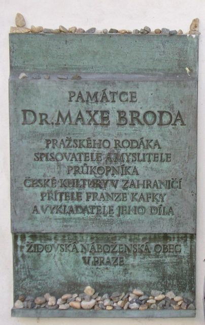 Plaque commemorating Max Brod, next to the grave of Franz Kafka. Photo Credit