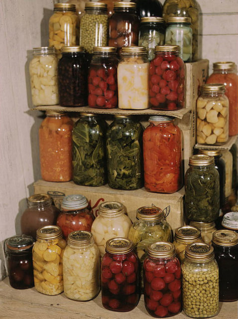 Home-canned food in mason jars.