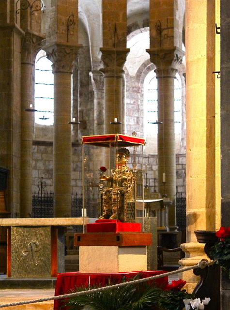 The reliquary can be seen in the Abbey at Conques, in France. Photo Credit