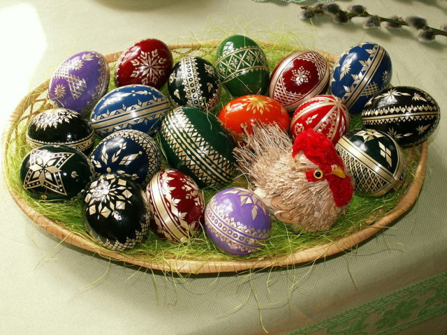 “Hanácké kraslice,” a traditional way of decorating Easter eggs with straw in the region of Haná, the Czech Republic  photo credit