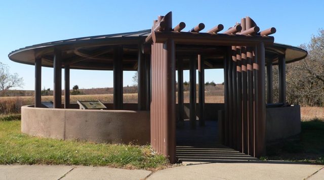 An overlook beside U.S. Highway 75 in Burt County, Nebraska, is named after Blackbird; the interpretive shelter resembles a traditional Omaha lodge.