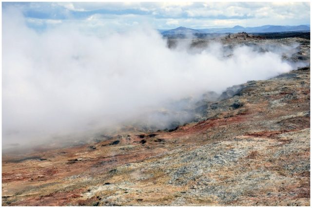 Gunnuhver – Iceland’s largest hot spring is located right in the middle of this hellish area with an eerie steamy atmosphere and incredible sulphur vapor . Photo Credit