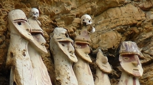 The long faces of the warriors. The skulls mounted on top are thought to be the most powerful enemies killed by the warrior’s  Photo credit