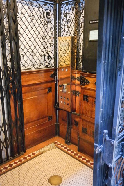 Inside the elevator at the Bradbury Building. Photo Credit