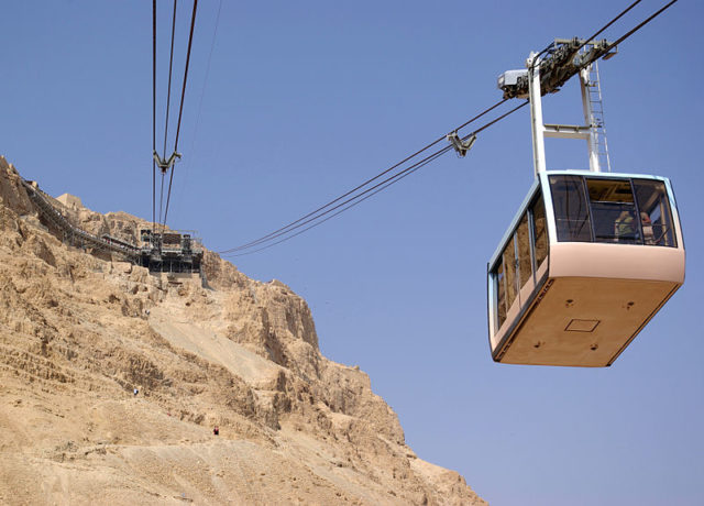 Cable car (Masada cableway) heading down from Masada  Photo Credit
