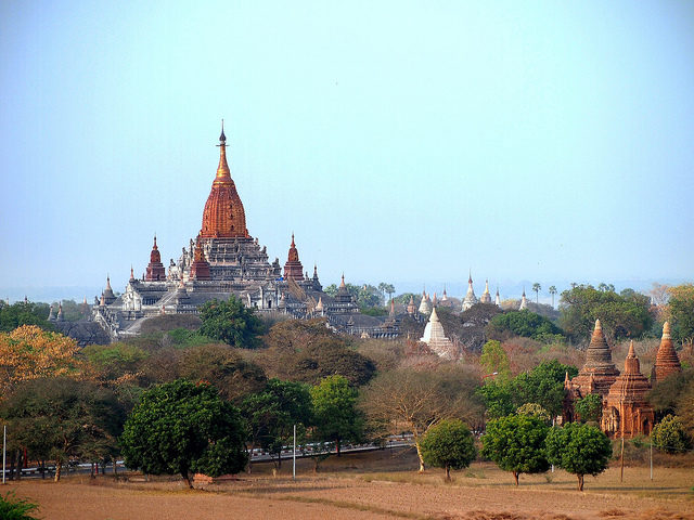 Ananda temple is a perfectly dimensioned stylistic structure, and a central monument built in the Pagan valley during the reign of King Kyanzittha (1084–1113) Photo Credit