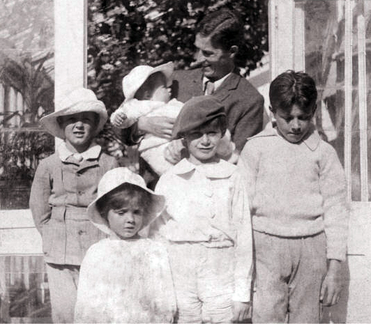 The Davies boys: Nico (in father Arthur’s arms), Jack, Peter, George, Michael (in front).