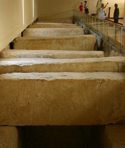 Photo inside the Solar barge museum, showing the discovery place of the Solar boat pit, photo credit